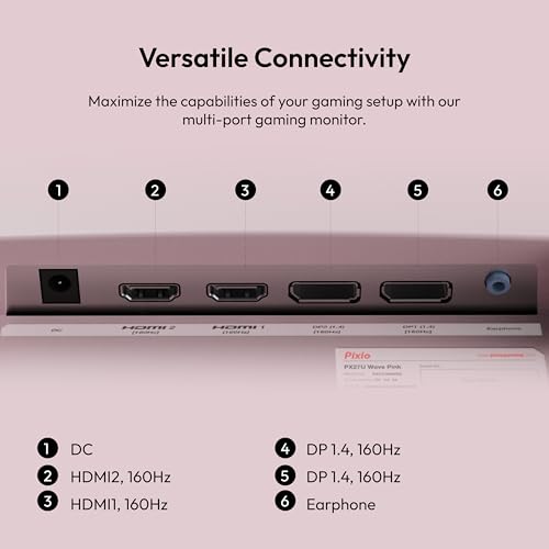 Image of Pixio PX27U Wave Pink 27 inch 160Hz 4K 3840x2160p Fast IPS Panel 1ms GTG Adaptive Sync Gaming Monitor with Pink HDMI 2.1 Cable Certified Ultra High Speed 10FT 8K 60Hz 4K 120Hz Nylon Braided