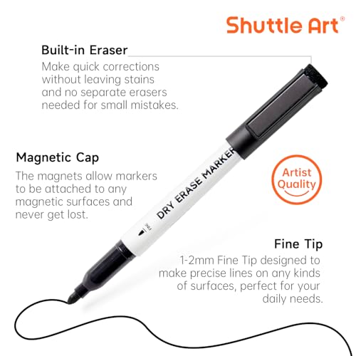 Image of Shuttle Art Dry Erase Markers, 25 Pack Black Magnetic Whiteboard Markers with Erase, Fine Point Dry Erase Markers Perfect for Writing on Dry-Erase Whiteboards Mirrors Glasses for School Office Home