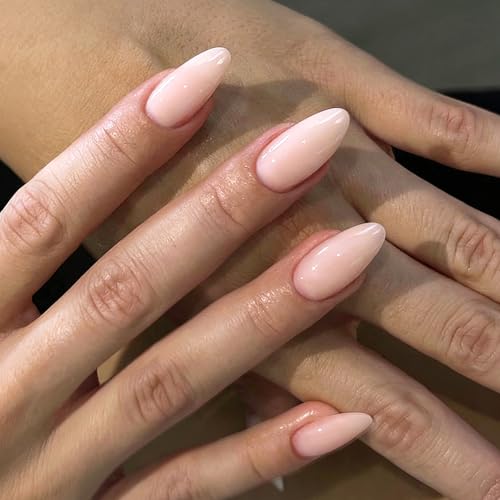 Ceboic 24 Piezas Francesas Rosa Nude Uñas Postizas, Cortas Almendra Press on Nails, Acrílicas Color Sólido Cubierta Completa Uñas Falsas, Bailarina Reutilizables Puntas de Uñas para Mujeres Niñas
