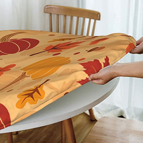 Fatttycy Round Table Cloth Fall Leaf Pumpkin Tablecloth Elastic Edge Fitted Autumn Theme Table Cover Fits Tables Up To 45"-50" Diameter #TOP4