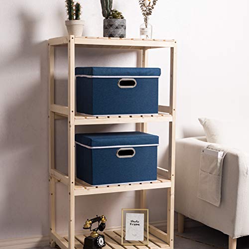 Image of PRANDOM Collapsible Storage Bin with Lid [3-Pack] Fabric Foldable Storage Box Organizer Container Basket Cube with Cover for Home Bedroom Closet Office Nursery Royal Blue(14.9x9.8x9.8)