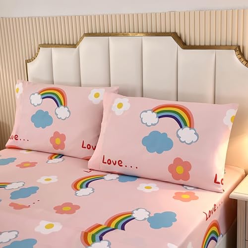Sdy 3Pcs Rainbow Fitted Sheet Set, Cartoon Cloud Bedding Full thumb #7