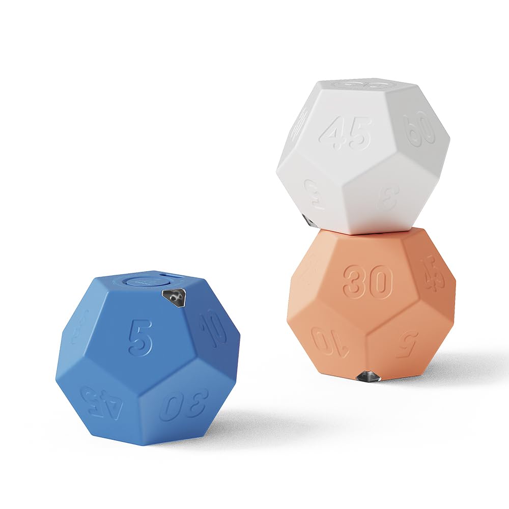 mooas Dodecagon Time Ball Cube timers (Blue, White, Sand Peach), 11 preset time, Desk Pro…