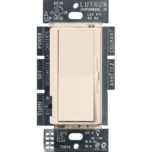 Image of Lutron Diva LED+ Dimmer Light Switch for Dimmable LED, Halogen, and Incandescent Bulbs, 150 Watt, Single-Pole or 3-Way, DVCL-153P-LA, Light Almond