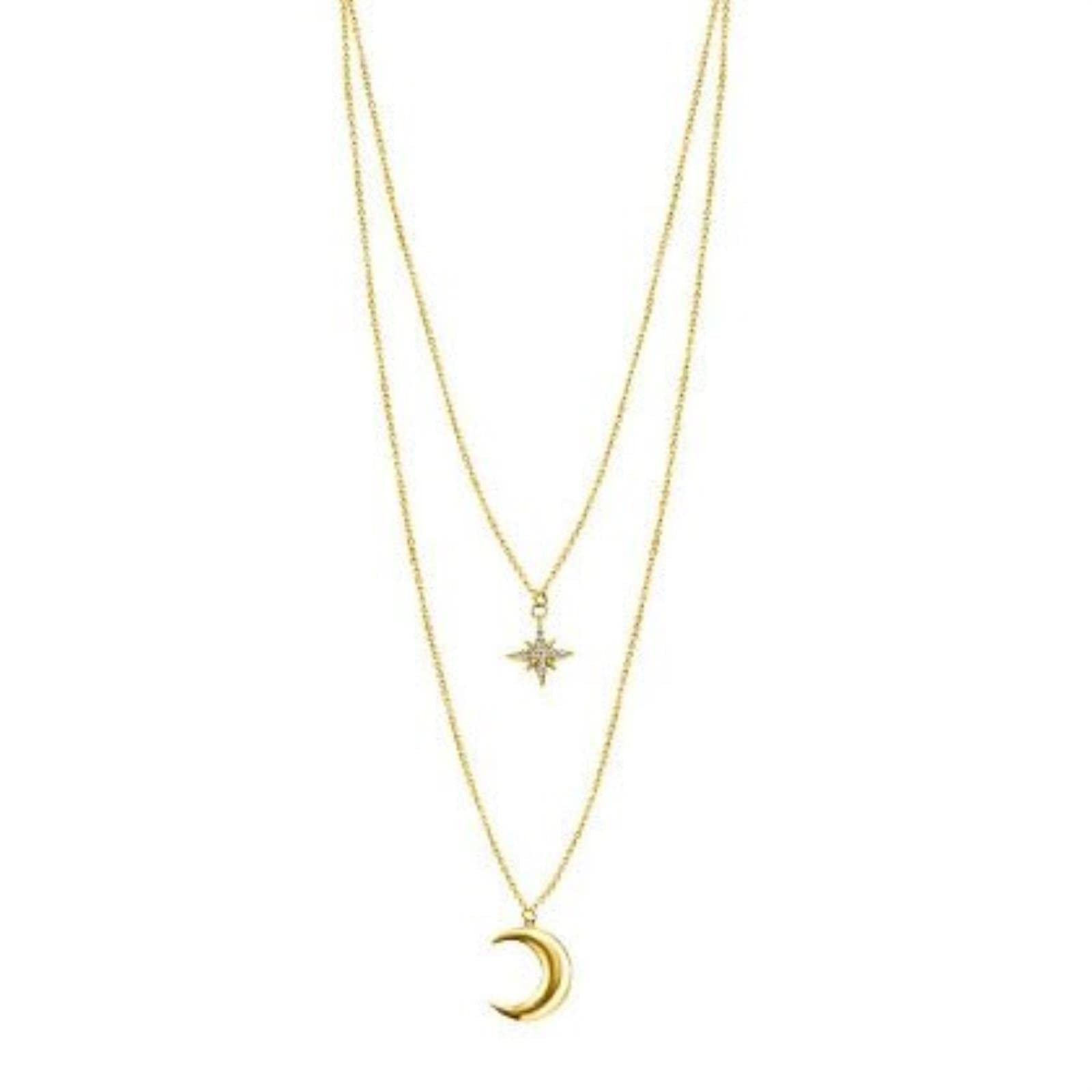 LAYCHEN 925 Sterling Silver Trendy Double Layer Zircon Star Moon Pendant Necklaces For Women Girl Clavicle Choker Chain Necklace