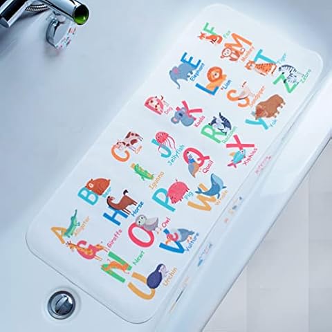 BEEHOMEE Bath Mats for Tub - Large Cartoon Non-Slip Bathroom Bathtub Mat Anti-Slip Shower Mats for Floor 89*40CM,Machine Washable XL Size Bathroom Mats (Letters) Cover