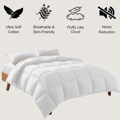 Image of Full Size Comforter Set - All Season Down Alternative Bedding Comforter Set - Quilted Duvet Insert with Corner Tabs - Box Stitched Blanket - Breathable, Soft - White