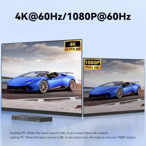 Image of USB C DP KVM Switch 3 Computers 3 Monitors,4K /1080P@60Hz MST KVM Switch for 1 PC&2 Laptop Share 3 Monitor with 4 USB3.0 Devices,PD for Laptop, USB Cables and Power Adapter(4K USB C DP 3 in 3 Out KVM)