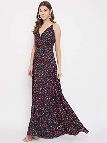 Image of Berrylush Red Solid V Neck Maxi Dress