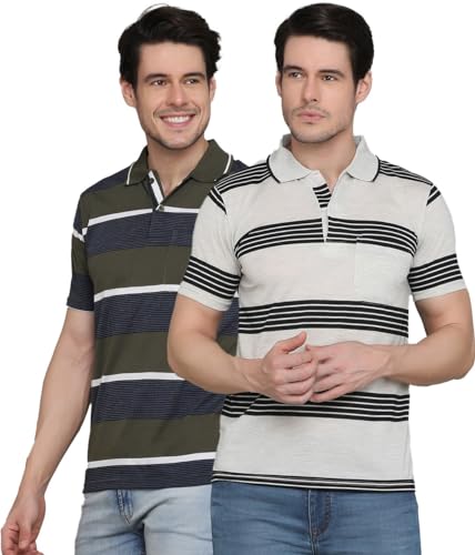 Image of INKKR Striped Men's Polo Neck T-Shirt Combo