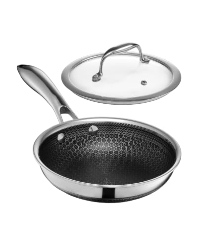 Image of HexClad 7 Inch Hybrid Nonstick Frying Pan with Lid, Stay-Cool Handle, Dishwasher and Oven Safe, Induction Ready, Frying Pan Skillet Compatible with All Cooktops