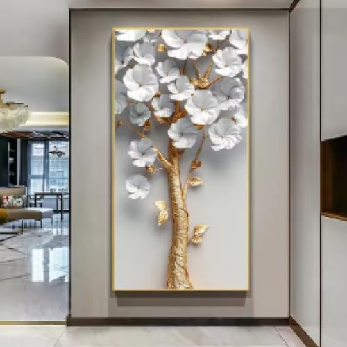 Toile abstraite d'arbre à fleurs blanches, affiche d'art mural premium pour salon moderne