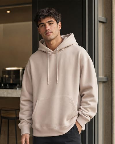 Image of NOBERO Oversized Solid Hooded Sweatshirt for Men | Oversized Hoodie for Men | Hooded Pullover | Cotton Rich Printed Hoodie 280 GSM Fleece