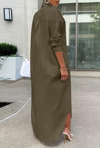 Image of Choichic Shirt Dresses for Women Casual Long Sleeve Cotton Button Down Maxi Dresses