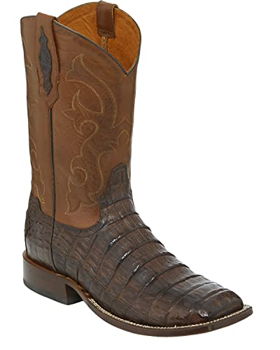 Tony Lama Men's Cafe Burnished Caiman Belly Cowboy Boot Wide Square Toe Dark Brown 14 D -  JUSTIN BRANDS INC, TL5251-14D