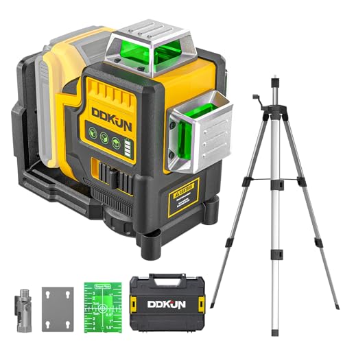 DDKUN Laser Level with Tripod for Dewalt 20V Battery (NOT Included) 3x360 Laser level Self-Leveling 3D Lazer Leveler Tool for Construction Picture Hanging with Magnetic Bracket & Hard Carry Case