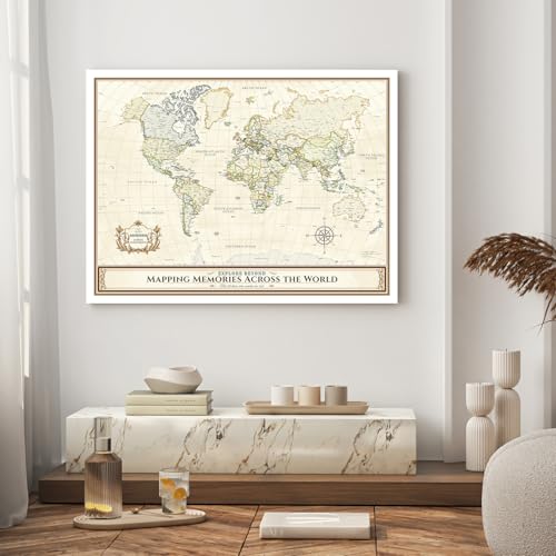 Image of DECORARTS - Oversized World Travel Map with Pins, Pin Board Canvas Wall Art, Extra Large Colorful Maps for Wall, Giclee Print, Handcrafted in USA, 40x30''
