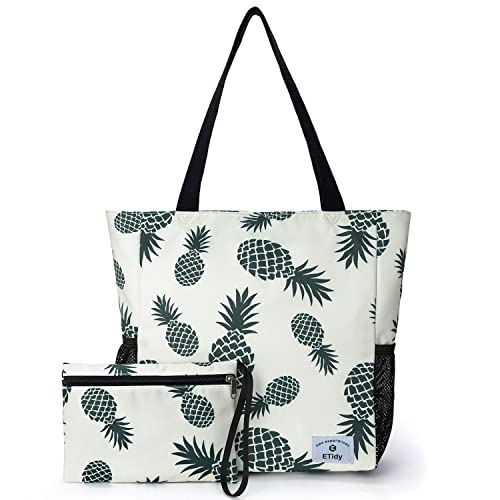 Image of ETidy Large Capacity Foldable Tote Bag With Zipper | Water-resistant, Lightweight, Sandproof, Beach Bag, Gym Bag, Travel Shopping Bag