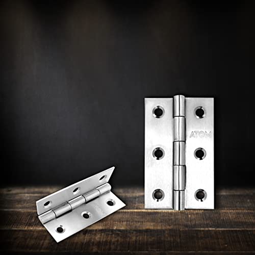 Image of Atom 40 Pcs, Stainless Steel Door Butt Hinges | 3 Inch x 16 Gauge /1.2 mm Thickness, Soft Close Hinge /kabja for Door, Window, Cabinet, Closet, Cupboard, Wooden Box (Silver Satin Finish, HNG-3X16)
