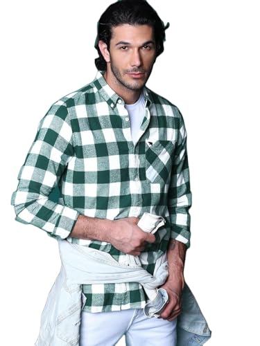Image of THE BEAR HOUSE Men's's Checkered Flannel Shirt | Green | TBH-Intel-GR