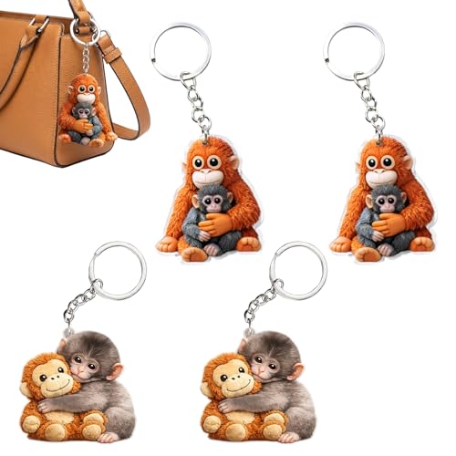MIRJXB Chaveiro de macaco, chaveiro de macaco engraçado para mochila e bolsa, conjunto de chaveiro de macaco de acrílico com 4 peças para chaves de carro e presentes