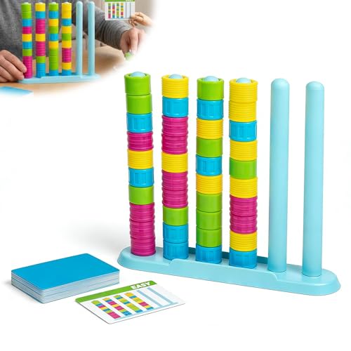 RAINPOT Wooden Color Match Challenge Game,Travel Stacking Game - 48 Colorful Rings & Cards, Quick Puzzle Game for Family, Teens, Adults - Fun Tabletop...