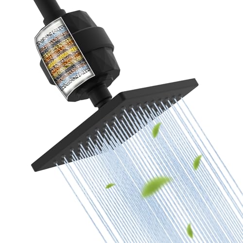 Hibbent Pomme douche filtrée 6" pluie, 20 étages noir mat