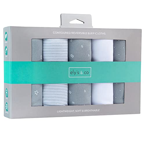 Ely's & Co. Baby Burp Cloths - 5pc Hourglass Shape with Extra Absorbent - Baby Bibs & Burp Cloths Baby Girl and Baby Boy, Newborn Essentials (Blue Leaf)2