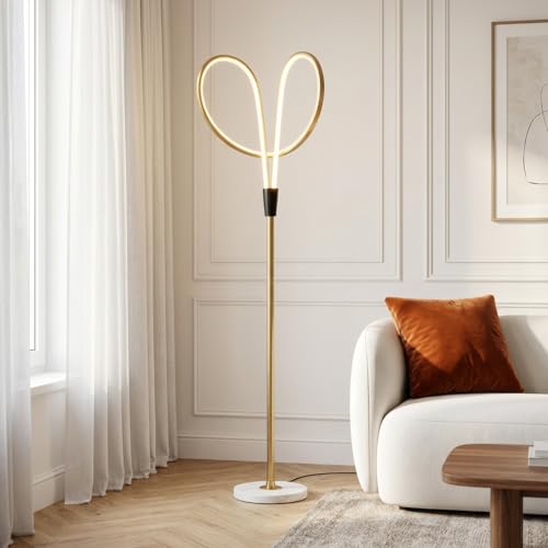 Image of Floor Lamp 3-Color CCT (Warm + Natural + Cold White) LED Standing Lamp Gold Aluminium Loop Design for Living Room Bedroom