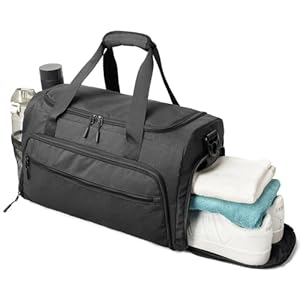 Gym Bag for Men Women, Small Fitness Workout Sports Duffle Bag with Wet Pocket & Shoes Compartment, Water Resistant Overnight Weekender Duffel Bag in Light Black