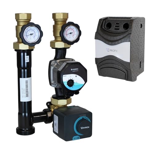 ENVIRON- DN32 Pumpengruppe Heizkreis mit Drei-Wege-Mischer und Stellmotor Heizkreisset Mischer Anbindesystem mit Umwälzpumpe Hocheffizienzpumpe 32/8