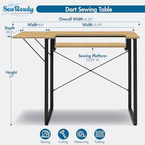 Sew Ready Dart Wood/Metal Multipurpose Machine Table Workstation Desk with Folding Top for Crafts, Sewing, Computers, Laptops, Games, Graphite/Ashwood, 41W - Thumbnail 2