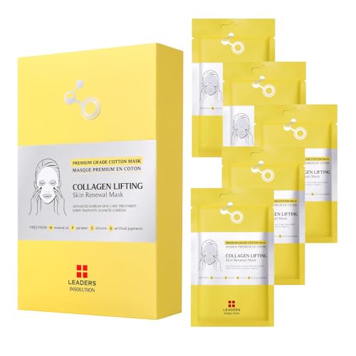 Leaders Insolution Collagen Lifting Skin Renewal Mask | Marine Collagen for Firmness and Elasticity Anti-Wrinkle, Sculpting Facial Sheet | Hydrating Serum for Smooth Skin (5 Sheets)