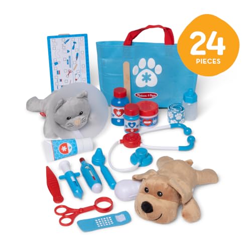 Image of Melissa & Doug Examine and Treat Pet Vet Play Set, 24-Piece Animal Doctor Playset with Dog & Cat Plushies, Pet Doctor Kit & Accessories, Preschool Toys for Girls & Boys Ages 3+