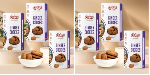 Image of Quipps Premium Ginger Cookies | No Maida, No White Sugar, No Preservatives | Made with Jaggery & White Butter | Healthy Biscuits | Fresh Crunchy Biscuits for Tea-Time Snack, Breakfast & Office Gifting | Vegetarian | Pack of 6 (200g Each)
