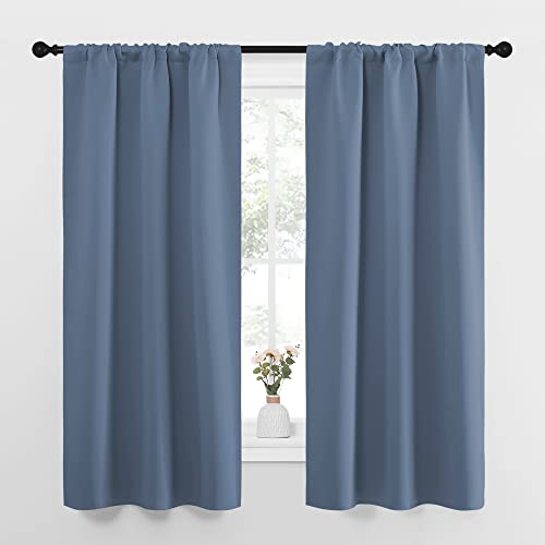 NICETOWN Bedroom Curtains, Home Decoration Solid Thermal Insulated Draperies & Drapes, Blackout Window Curtains for Kitchen (Stone Blue, 2 Panels, 34