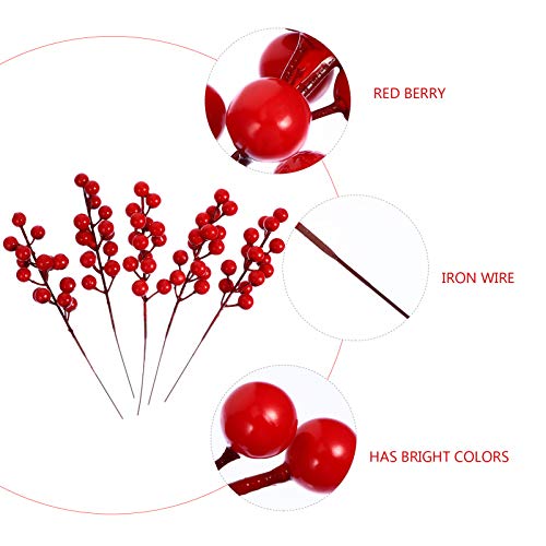 NUOBESTY 20pcs Artificial Red Berry Picks Christmas Burgundy Holly Berry Picks Floral Twig Stems for DIY Xmas Tree Decorations Crafts Wedding Party - Image 3