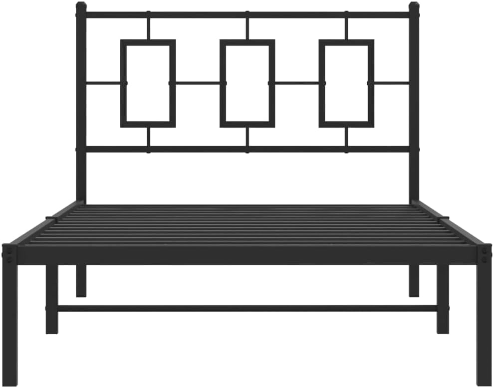 vidaXL Metal Bed Frame with Headboard, Single Bed Base Furniture, Bed Platform for Bedroom, Guest Bed, Modern Style, Black 39.4"x78.7"