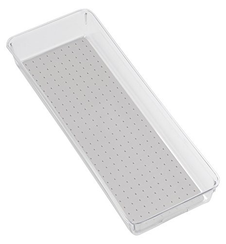 madesmart Clear 16" x 6" Bin - Light Grey | CLEAR CLASSIC COLLECTION | Multi-purpose Storage Organizer | Soft-grip Lining and Non-slip Rubber Feet | BPA-Free