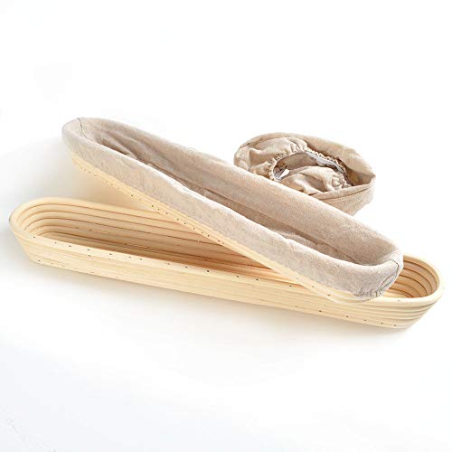 2 cestas de prueba de pan para baguettes, tamaño 38 x 9 x 5 cm, capacidad para 400 g de masa, cesta de ratán, cesta de prueba de pan de masa madre