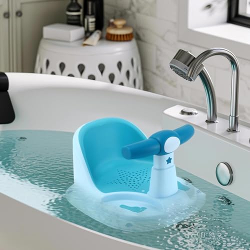 Image of Sevia Baby Bath Seat 6 Months & up, Bath Seat for Baby, Toddler Bath Seat with Suction Cups, Non-Slip, Detachable Cute Portable Toddler Shower Chair Provides Backrest Support (Blue)