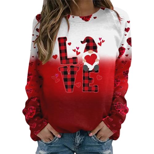 Camiseta de San Valentín para mujer, diseño de amor clásico, sudadera de manga larga, cuello redondo, primavera, otoño e invierno, bonito corazón impreso suéter para San Valentín, regalo de San