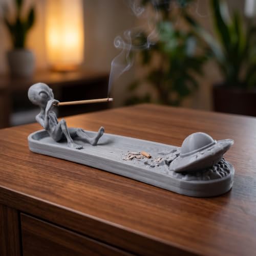 Image of Vikson International Alien Incense Holder | Alien Stick Incense Burner & Ash Catcher Tray, Zen Meditation Room Decor & Stoner Desk Accessory