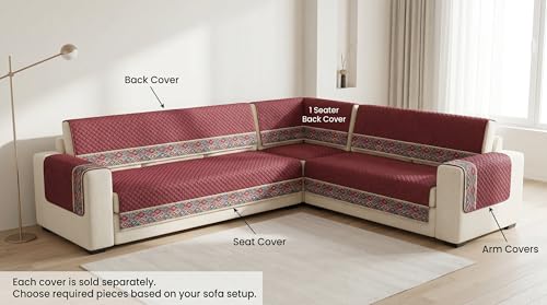 Image of Velvet L Shape 2+2 (4 Seater) Sofa Cover Fully Covered | Anti Skid Non Slip | Plain Onion Pink | Washable Furniture Protector