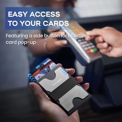 Image of RUNBOX Slim Wallet for Men, RFID Aluminum Pop-Up Card Holder for 12 Cards