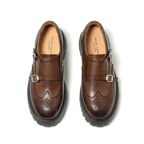 Image of BEAU TODAY Chunky Loafers for Women, Women's Leather Platform Loafers, Lug Sole Tassel Slip On Loafers Shoes Brogues Wingtip Casual Business Shoes Comfortable Dressy