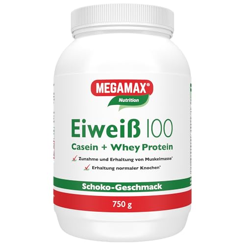 Megamax Eiweiss Schoko 750 g | Molkenprotein + Milcheiweiß Für Muskelaufbau,Diaet | 2k-Eiweiss ideal zum Backen | hochwertiges Low Carb Eiweiß-Shake | aspartamfrei Protein mit Aminosäuren