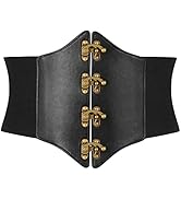 SANSTHS Corset Suede Leather Women Belt Vintage Gold Buckle Lace-up Cinch high Elastic Waist Belt...