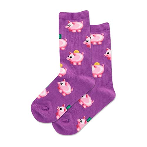 Hotsox Kid's Piggy Bank Crew Socks 1 Pair, Purple, Kid's Medium/Large