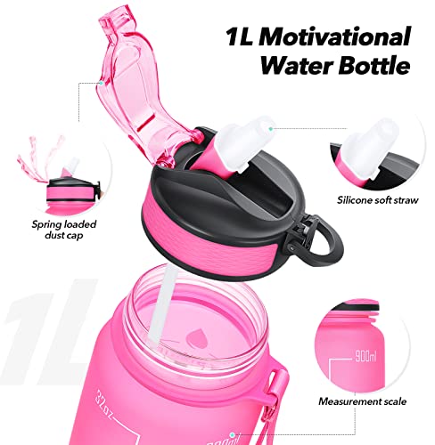Image of 1 litre Motivational Fitness Sport Water Bottle with Straw & Time Maker, Leak-proof, BPA-free, Tritan, Toxin Free Plastic Drink Bottle Design for Girls, Boy, Cycling, School & Office